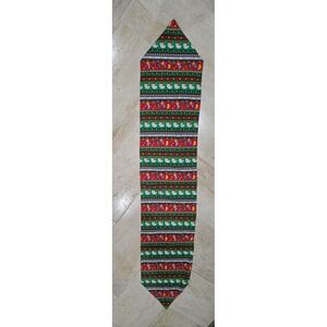 Vintage Table Runner Peace on Earth Reversible‎ Green Red Fabric 68" x 13"